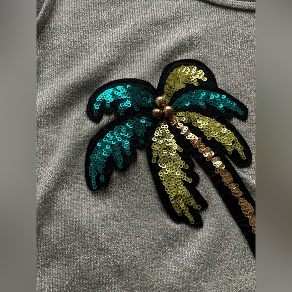 RIANI Sequin Palm Tree Tank Top Green Metallic Knit Sleeveless - Picture 7 of 10